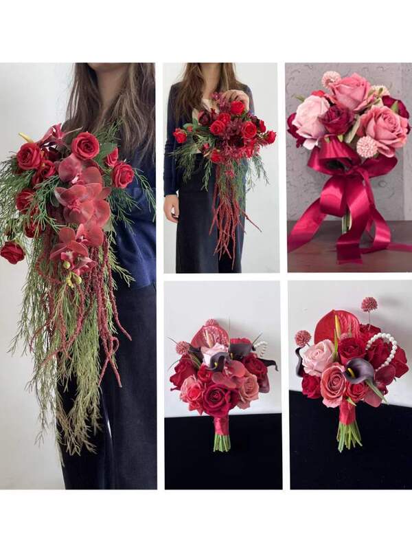 New Wedding Bouquet Wedding Flower Red Bouquet Chinese Photo Props Hot Hand Flower Discount