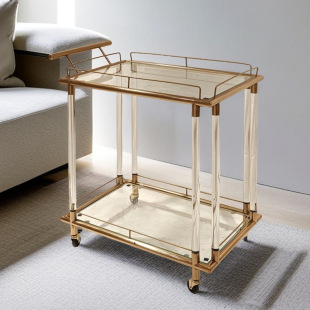 Hotel Light Luxury Movable Food Delivery Cart Tempered Glass Acrylic Tea Cart Modern Simple Stainless Steel Wine Cart