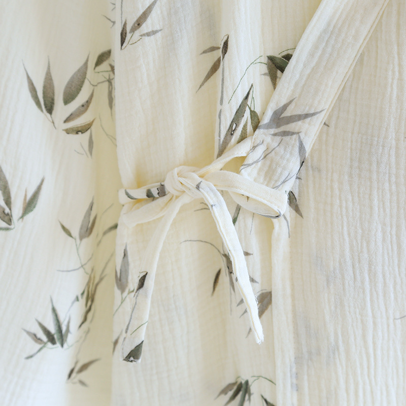 Frühling und Sommer Neuer Japanischer Kimono-Bademantel 100% Baumwollkrepp Damen-Bademantel Dünner Weicher Bequemer Nachthemd Haus-Pyjama für Frauen – Detail 11