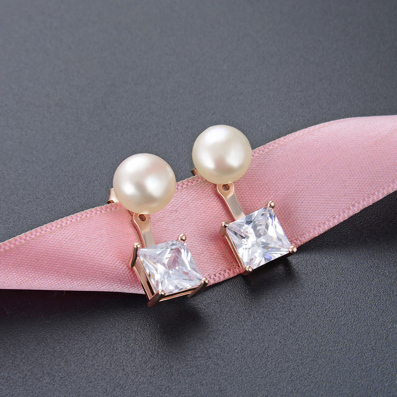 S925 plata esterlina perla de agua dulce pendientes para mujeres verano simple moda todo partido temperamento diamante incrustado uno pendientes de dos piezas pendientes