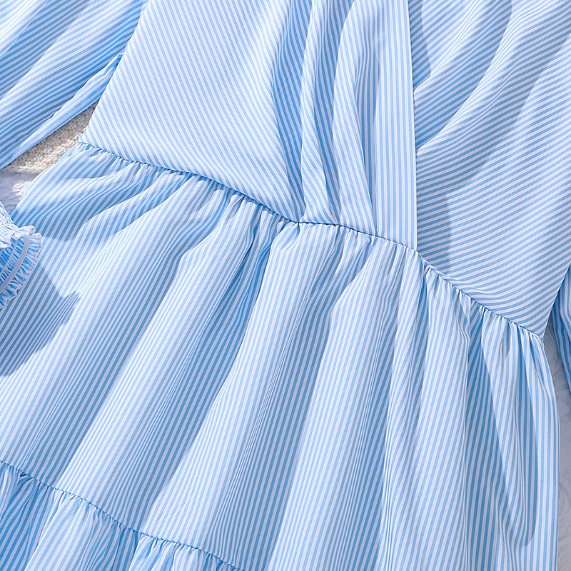 Women's clothing 2024 autumn new long sleeved women's striped shirt dress_voghion.com