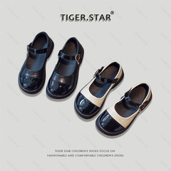 Children's Leather Shoes with a French Charming Style, Children's Mary Jane Single Shoes 2024 Spring and Autumn New Model, Little Girls' British Style Leather Shoes with Soft Soles
