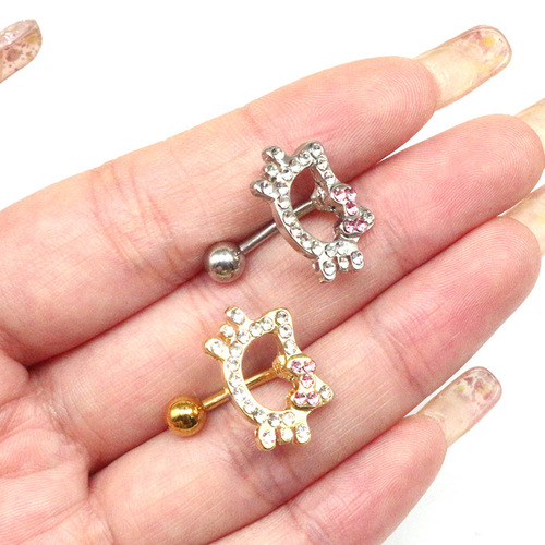 Gaibei European and American cross-border Amazon manufacturers wholesale cartoon cat head navel ring stainless steel navel ring navel ornament navel nail