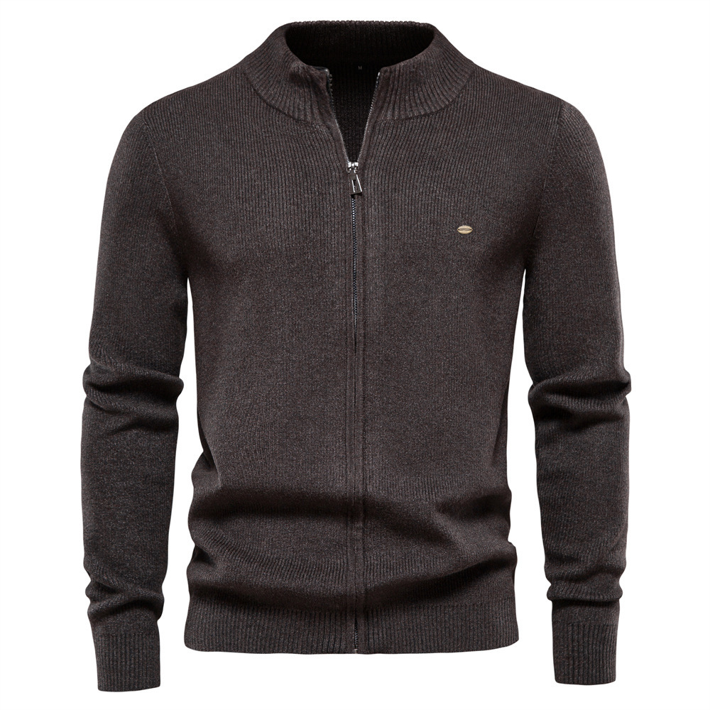 2024 autumn and winter new cardigan zipper solid color knitted sweater quality men's clothing_voghion.com