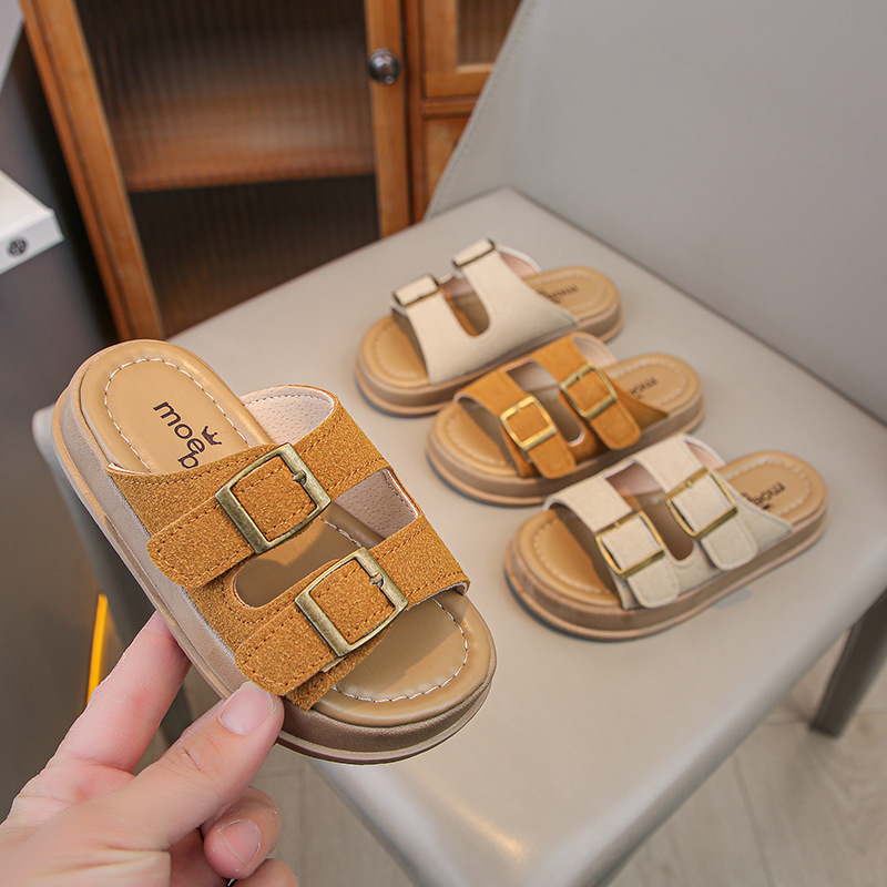 Children's Sandals 2026 Summer New Style Girls' Sandals with Metal Buckle Beach Sandals Boys' Slip-On Sandals