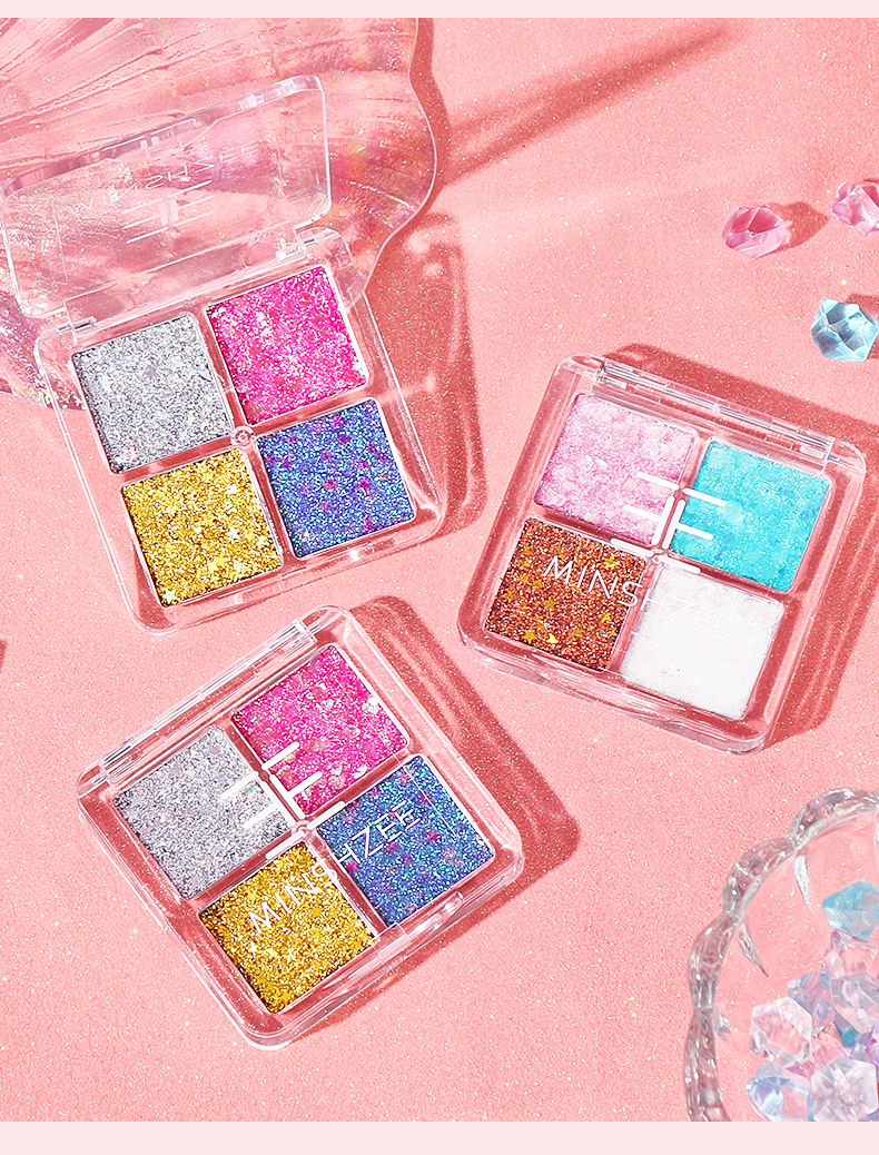 Mingxi Zhi Four-color eyeshadow palette: Pink, brown, earth tones, smoky, matte, pearlescent, Sparkling, portable, colorful eyeshadow for cross-border use undefined