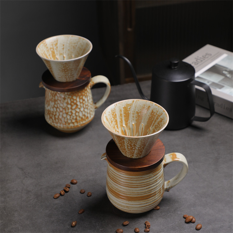 Ceramic Coffee Pot Set Vintage Style Hand Brewed Coffee Maker_voghion.com