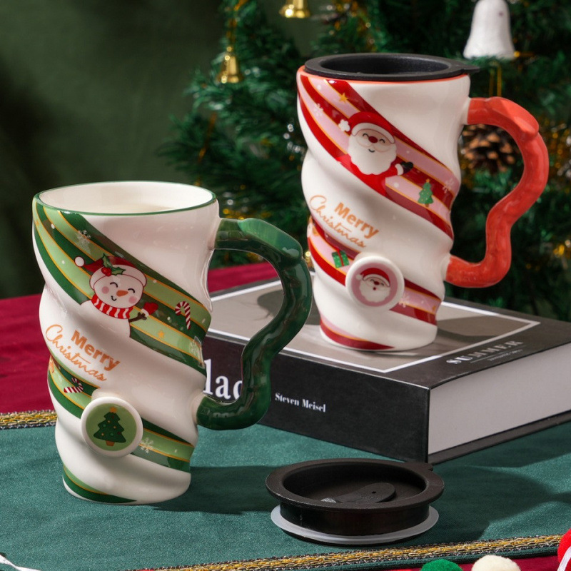 Navidad pareja de cerámica taza de agua creativa de tendencia en casa taza de desayuno de leche de oficina regalo