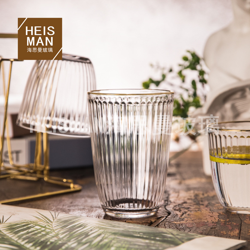 Creative Striped Coffee Cup Vertical Striped Glass Cup Household Transparent Water Cup Juice Milk Breakfast Cup Wholesale