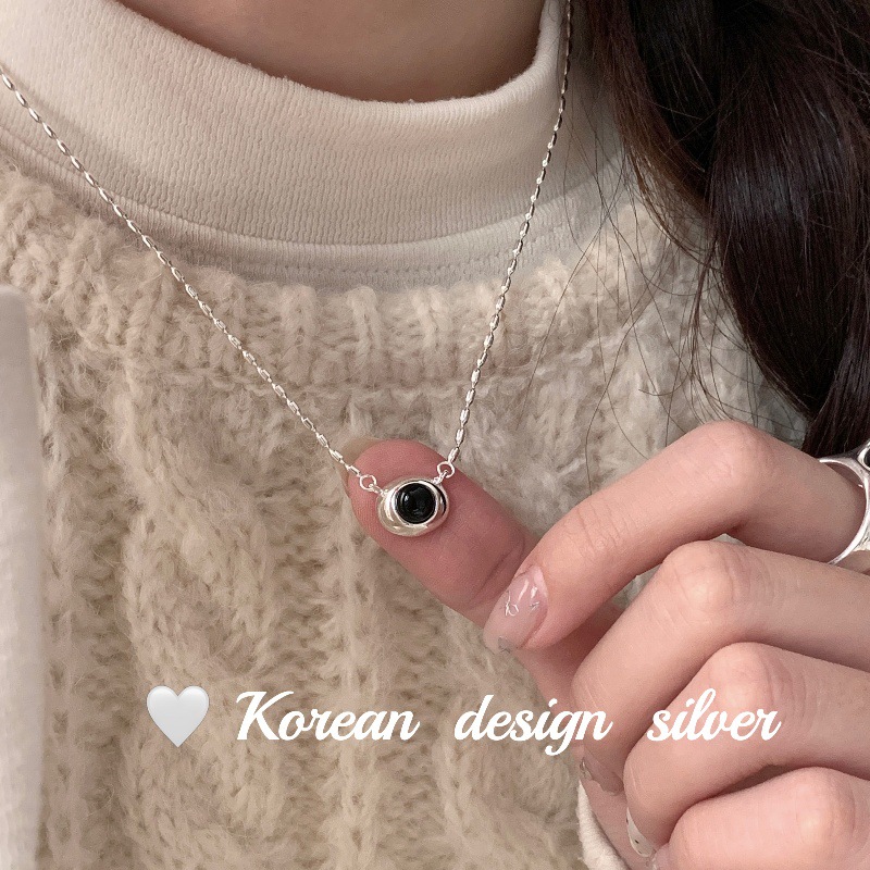 韓國小眾ins風飾品 S925純銀黑瑪瑙之眼項鍊女 鎖骨鏈小眾