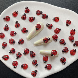 Coccinella septempunctata TEMU red bug cartoon nail drill cross-border Amazon simple flat resin decoration