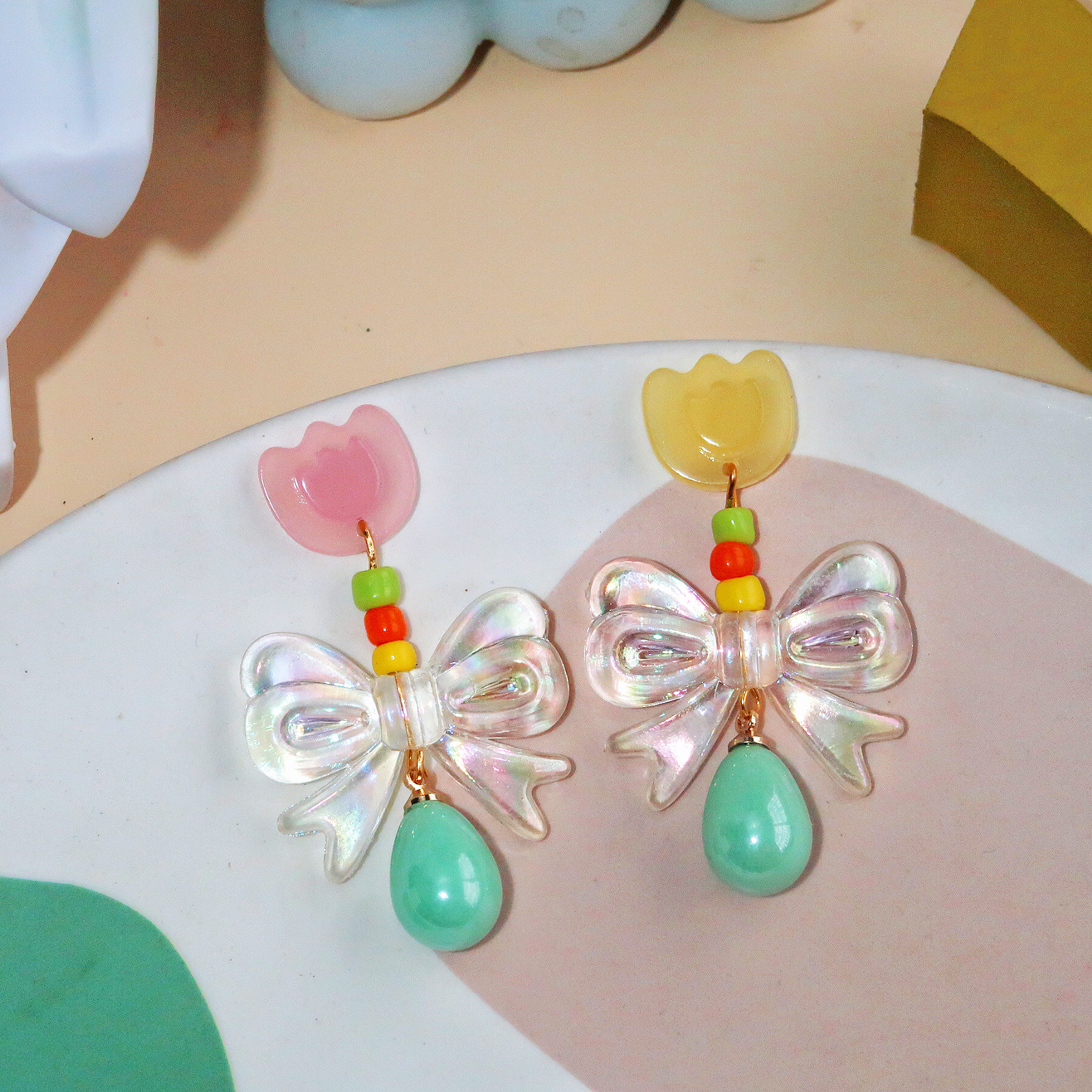 1 Pair Simple Style Bow Knot Bowknot Arylic Drop Earrings display picture 8