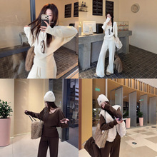 实拍~ 韩系德绒加绒加厚慵懒运动显瘦上衣微喇长裤套装女装新款
