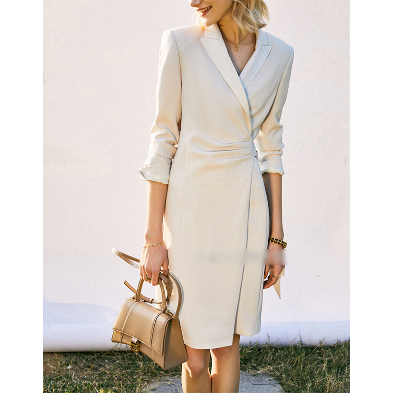 Ready-Made Manufacturer Wholesale Spring and Summer New High-Waisted Temperament Waist-Cinching Anti-Wrinkle Smooth Slim-Fitting Suit Dress for Women
