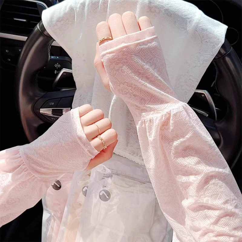 女性のレース日焼け止めアイススリーブルーズバージョン UV 保護通気性スリーブ屋外サイクリングクールアイスシルクアームスリーブ|undefined