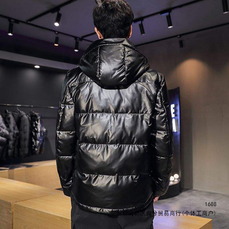 Winter off-season men's down jacket, thickened, short, glossy, youthful, hooded, Korean style, warm coat