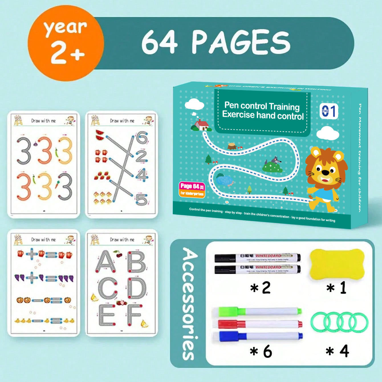 Control de pluma entrenamiento kindergarten práctica de escritura borrable Concentración digital educación temprana pensamiento introducción pluma básica Tarjeta de práctica