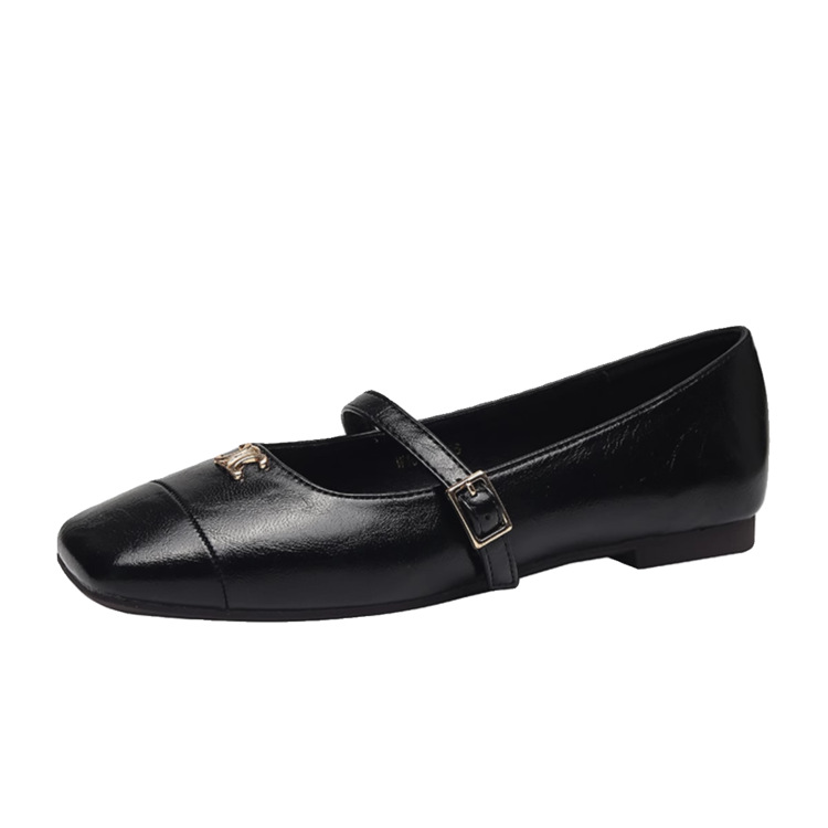 Zapatos Retro Francés Marie Zapatos de cabeza cuadrada con una boca superficial Otoño 2025 nuevos zapatos de cuero suave con suela plana para mujeres