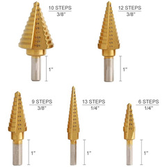 Aluminum Box Metric 5-Piece Pyramid Drill Bits 6-Piece Triangular Handle Straight Slot Step Drill Bits 7-Piece High-Speed Steel Hole Drills