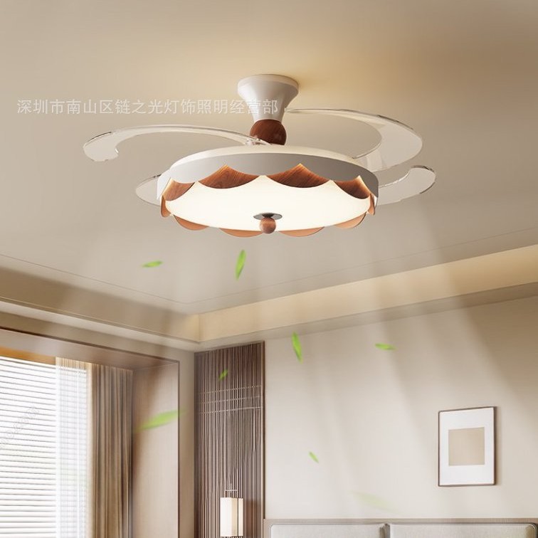 中古风客厅吊灯法式复古胡桃木色护眼奶油风扇灯蛋壳大厅餐厅灯|undefined