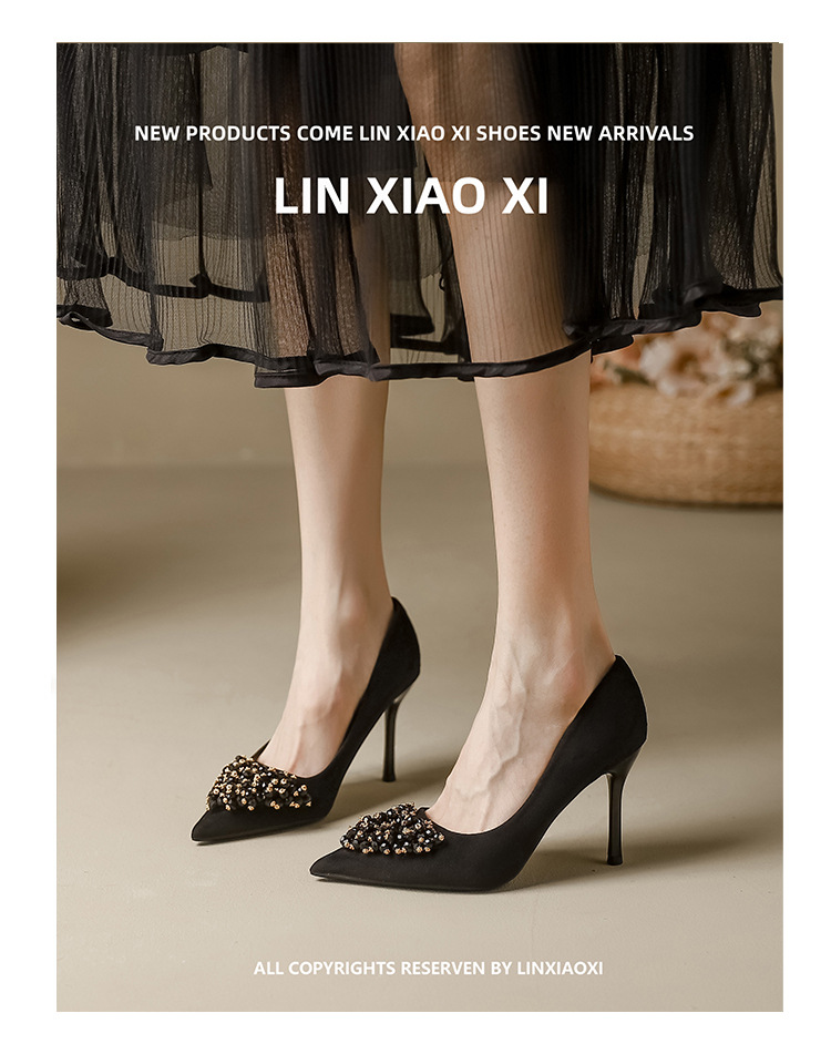 New Spring Autumn Stunning Rhinestone Black High Heels Women, Elegant And Sophisticated, Comfortable For The Feet, Thin_vogvips.com