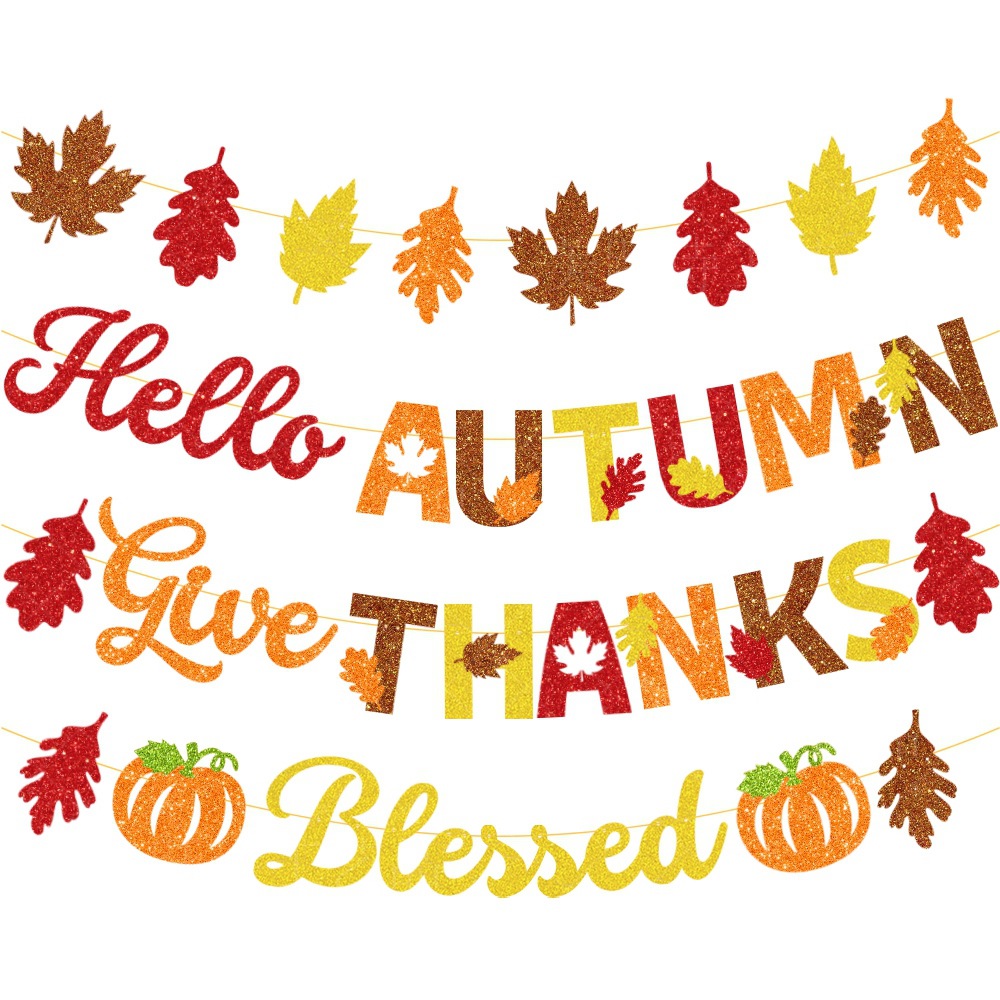 Amazon decoración de Acción de Gracias tire de la bandera otoño fiesta atmósfera diseño Hoja de arce calabaza tire de la bandera