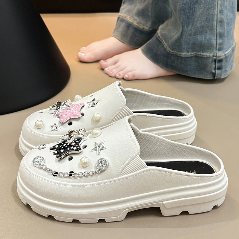 2025 New Export Handmade DIY Hole-In-The-Wall Slippers Baotou Non-Slip Thick-Soled Women's Outer Wear Garden Hole-In-The-Wall Shoes Half Slippers