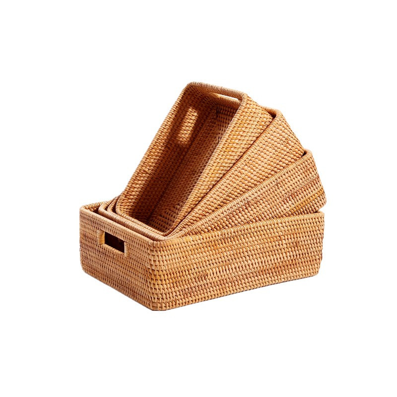 藤編み収納バスケット日系家庭用デスクトップ整理バスケット間食玩具収納ボックス手提げ本枠収納ボックス