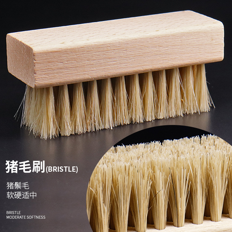 メーカー直販馬毛靴ブラシ、ブナ材革靴ブラシ、柔らかい毛の角型ブラシ、豚毛研磨用木製靴磨きブラシ、越境販売