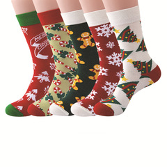 Christmas socks for men and women, mid-calf Christmas socks, foreign trade, snowflakes, green crutches, small trees, Christmas tree gifts, pure-Mian Zhuji