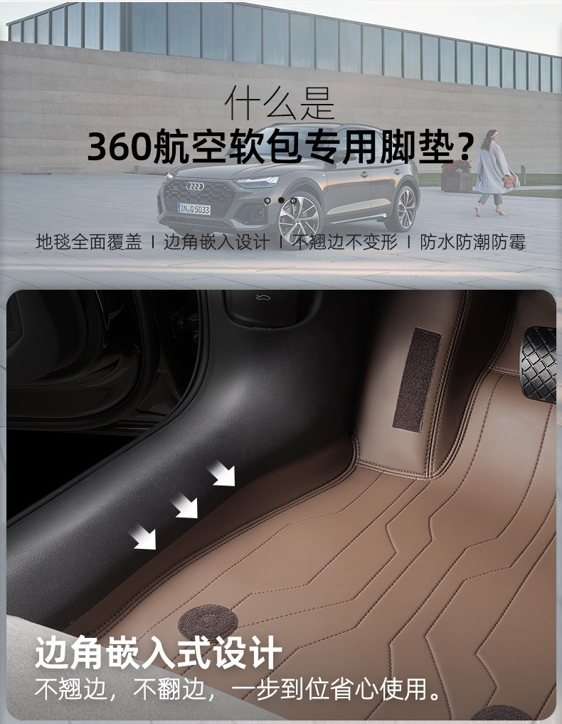 Suitable for Audi A4A, L6L, 5A3L, Q3, Q5L, A7, Nappa leather 360-degree full-coverage car floor mats
