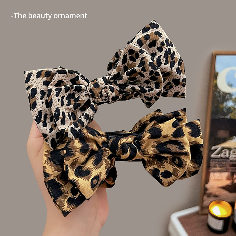 Leopard Bow High Sense Disc Hair Shark Clip Ball Head Clip Women's Head High Ponytail Fixed Shark Clip