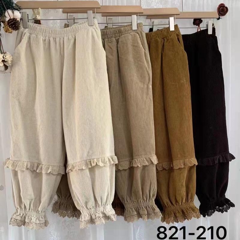 2021 Autumn and Winter New Japanese Mori Women's Parquet Pants Cuff Corduroy Casual Pants Women's Pants