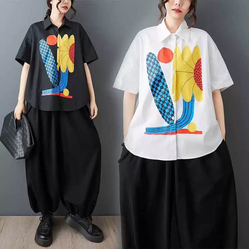 Summer retro colored shirt solar-powered, 3D, loose fit, fitted