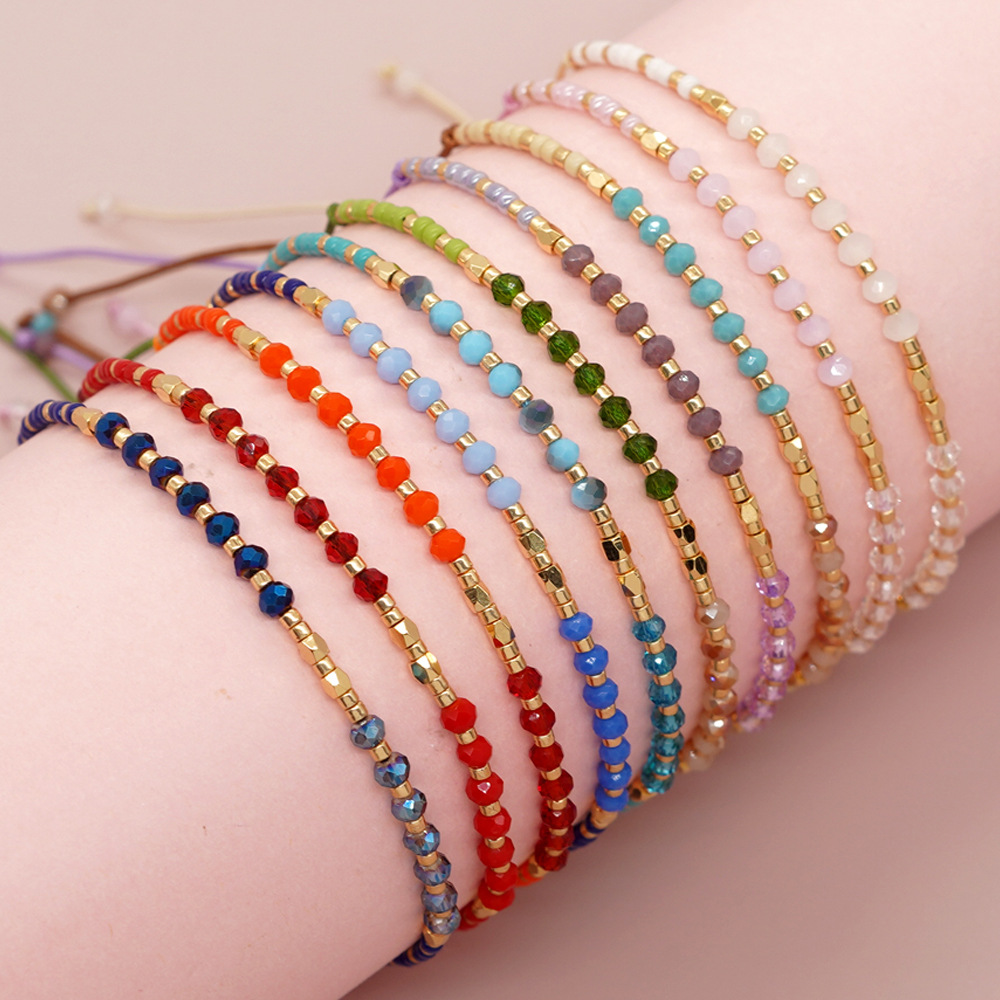 5g Weight Bracelets Classification 1 Piece Quantity Holiday, Daily Occasion Glass, glass, rope Material Round Pattern Couple Gender Beaded Design Simple Style, Classic Style Style Simple Style Classic Style Round Glass Glass Rope Wholesale Bracelets 无