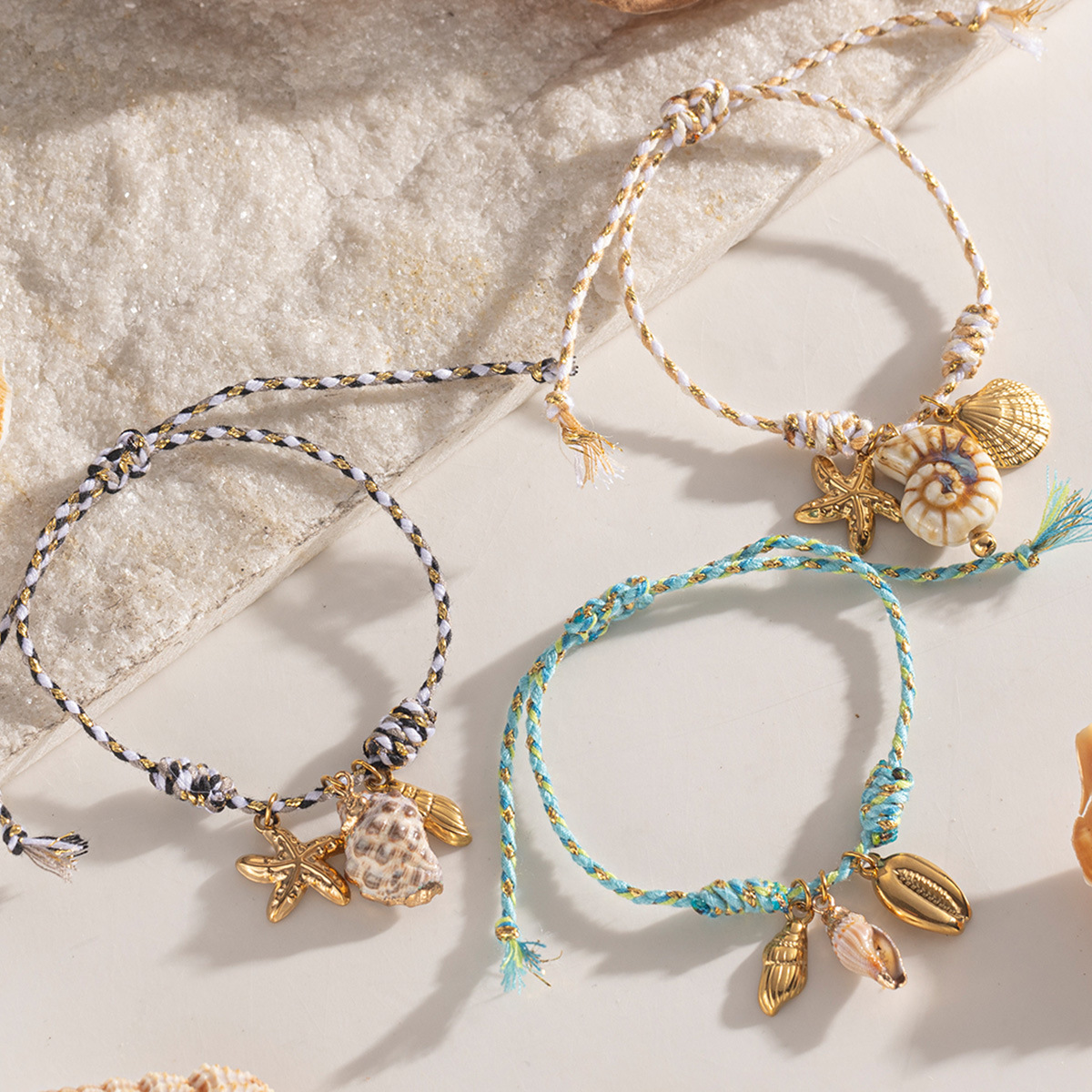 Tena nueva colección de océano creativo pulsera de acero inoxidable para niñas caracol de cerámica colgante de acero de titanio joyería de mano de concha