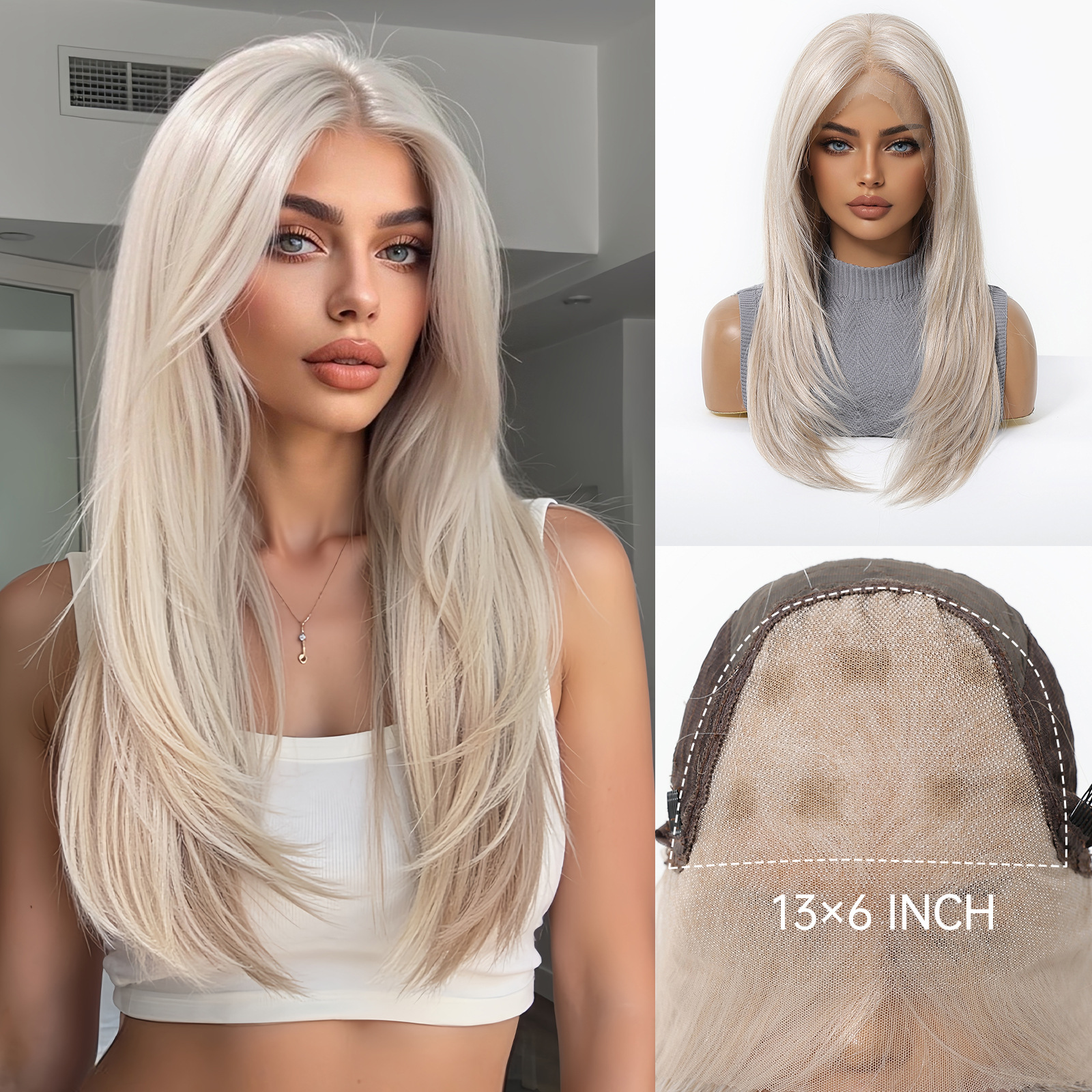 13*6 peluca de encaje de área grande, capa de viento perezoso diario, degradado, marrón oscuro, cabello medio largo, cubierta de fibra química completa