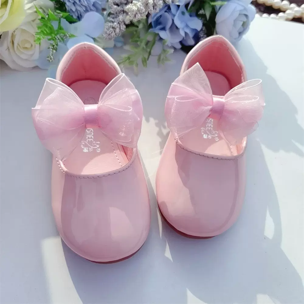 韩版公主鞋蝴蝶结平底花童鞋亮面漆皮小皮鞋girl princess shoes