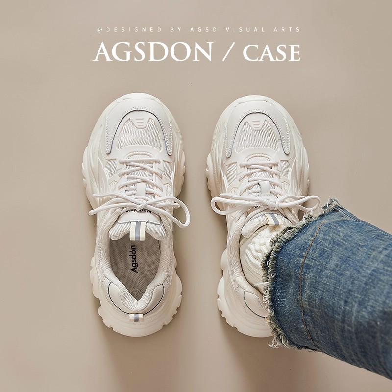 Augu Shi Deng zapatos de base gruesa para padres y mujeres 2026 nuevos zapatos de primavera pequeños zapatos blancos zapatos casuales ligeros y zapatos de algodón