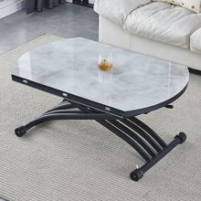 多功能升降茶几餐桌两用一体式可移动圆形家用移动折叠客厅岩板