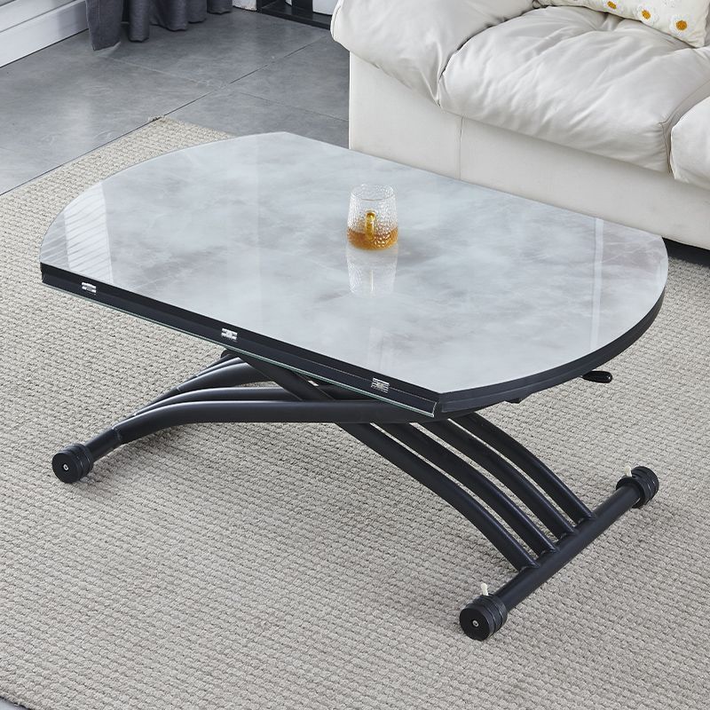 多功能升降茶几餐桌两用一体式可移动圆形家用移动折叠客厅岩板