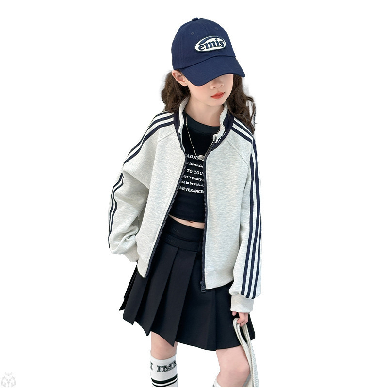 女童春秋外套2025新款儿童女孩大童春装时髦洋气炸街立领夹克上衣|undefined