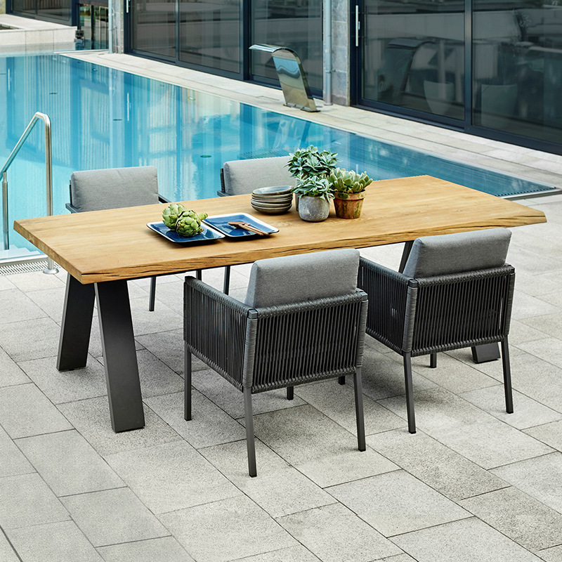 Mesas y sillas de ocio para exteriores, muebles de ocio para balcones al aire libre de hoteles y villas, mesas y sillas de ratán impermeables y resistentes al sol para patios y jardines.