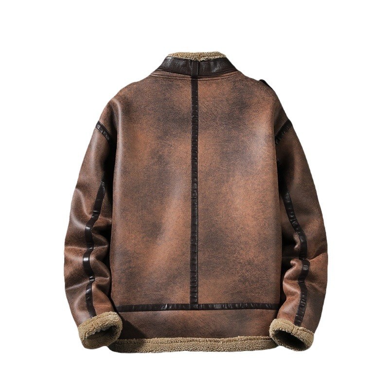 Vêtements pour hommes Marque de mode Qualité Hiver Fourrure et velours Veste en cuir épaissi Manteau en coton ample grande taille pour hommes_voghion.com