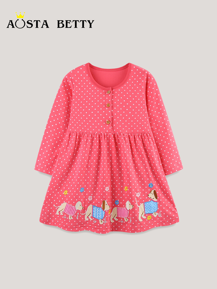 Vestido infantil de estilo europeo y americano otoño nuevo vestido de princesa de punto de onda de algodón de punto vestido de ropa infantil de cuello redondo