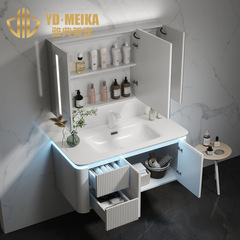 Solid wood bathroom cabinet combination ceramic integrated basin sensor light painted main cabinet washbasin Meijia Bathroom 3001