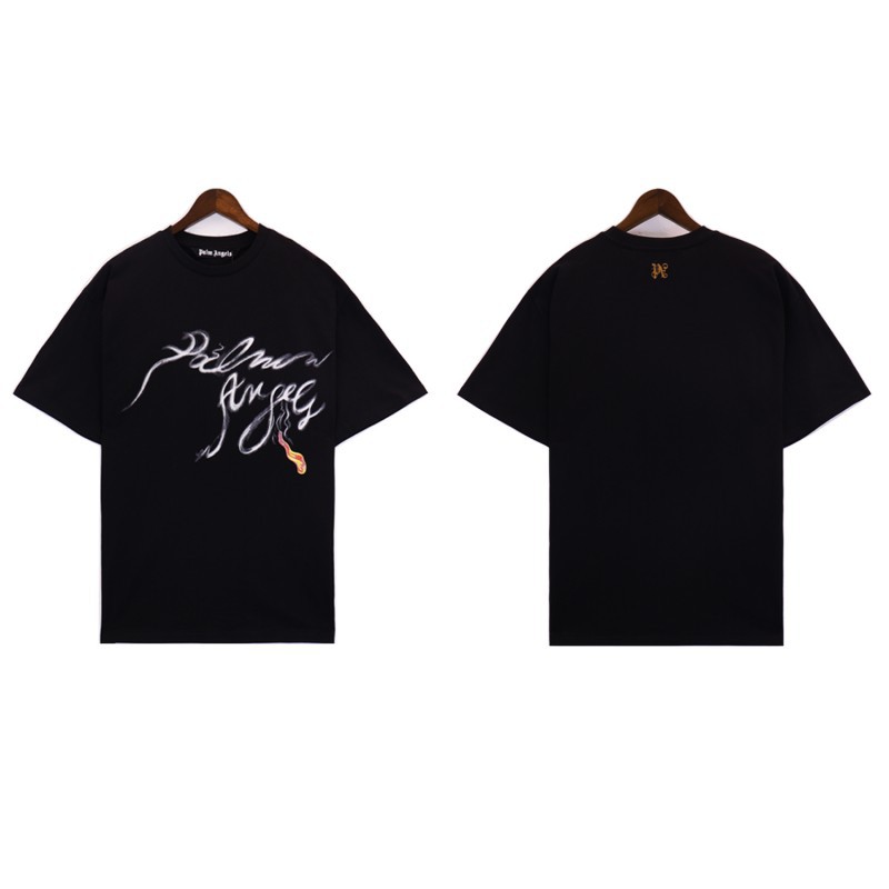 Comercio exterior transfronterizo al por mayor PA pintura en aerosol carta manga corta palmera niebla calle alta marca de moda graffiti logo hombres y mujeres camiseta