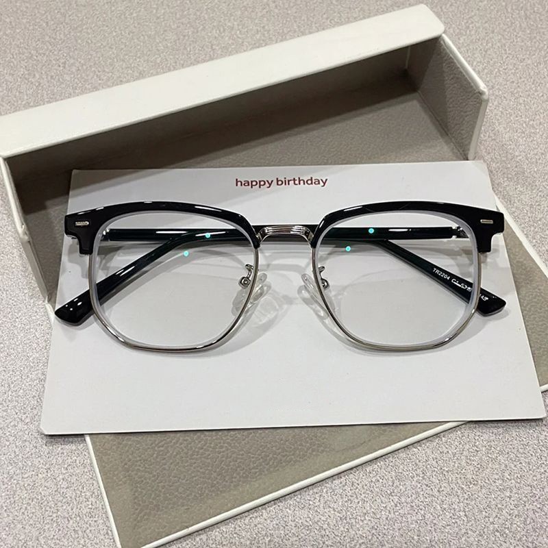 Gfas de marco negro para hombres, gafas de luz plana para mujeres, gafas de miopía de medio marco, gafas de marco de cara grande coreana, gafas de miopía de cara grande para adelgazar image 4