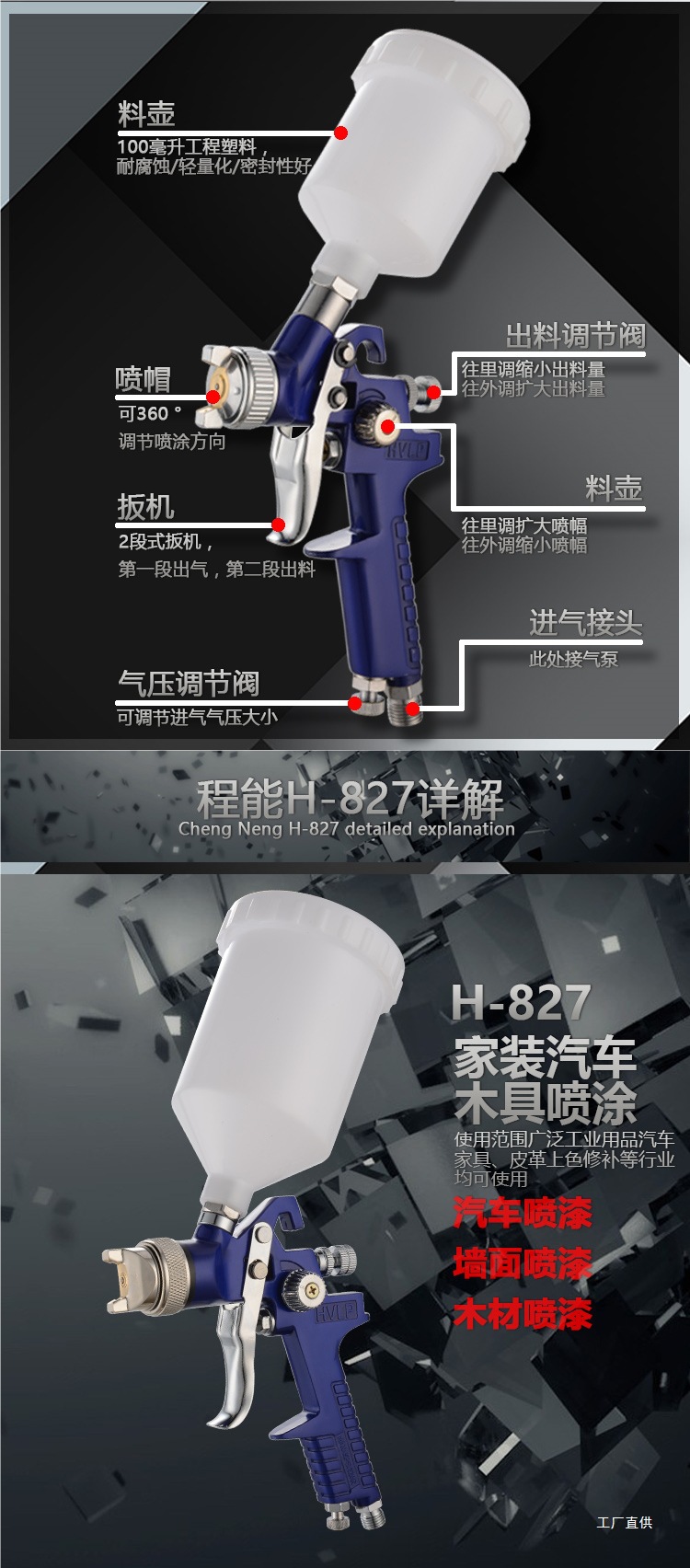 Chengneng H2000 Small-Caliber Spray Paint Gun Leather Coloring and Repair H827 Car Coating Sheet Metal Furniture Spray Peihui