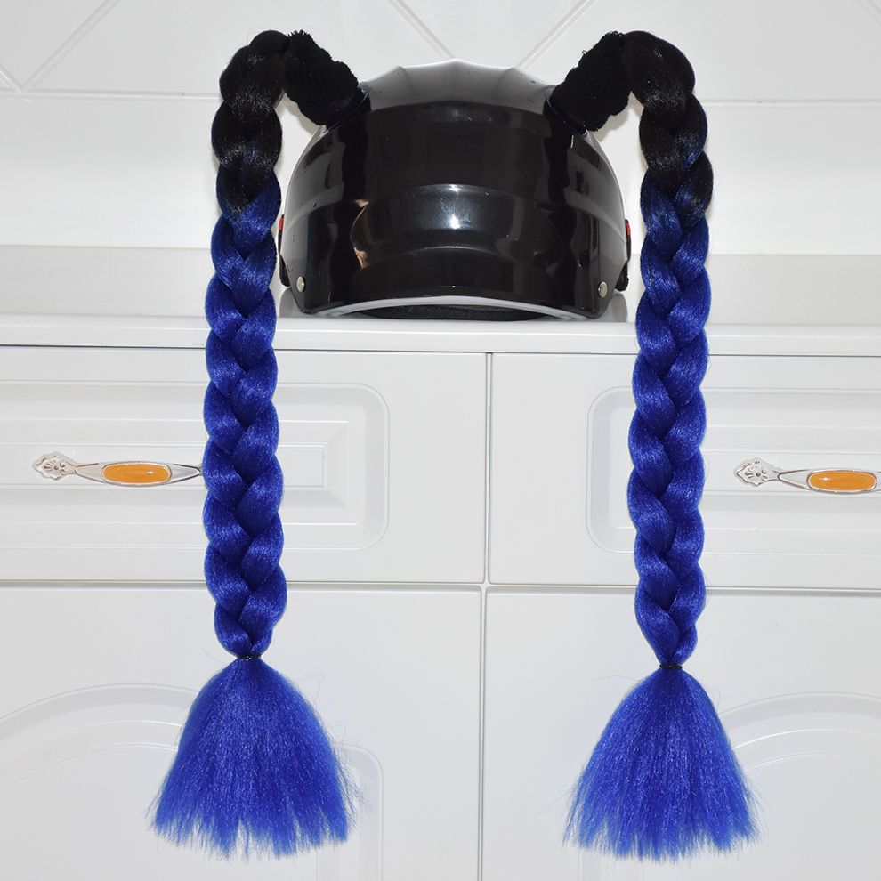 Helmet with Dreadlocks, Braids, Double Ponytails, Full Helmet, Delivery Rider, Motorcycle Decoration